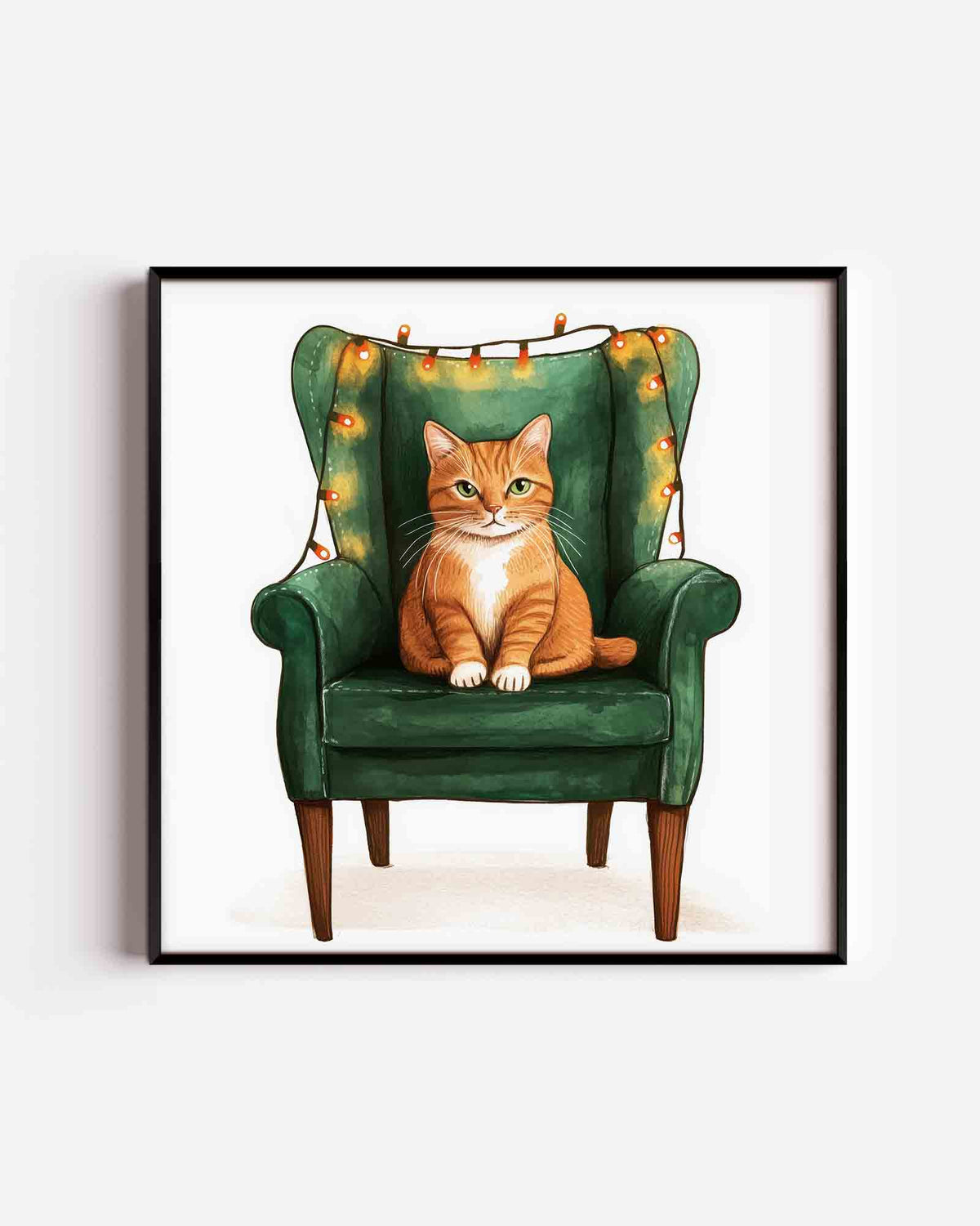 Kat op groene stoel – vierkante kinderposter als wanddecoratie