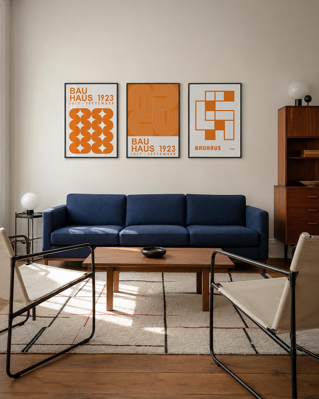 Oranje vormenspel driedelige posterset – deze posterset in drie delen toont een levendig oranje patroon van herhalende