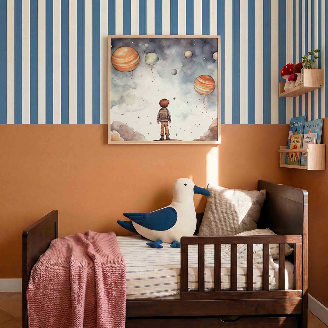 Jongen met planeten – kids poster in vierkant formaat