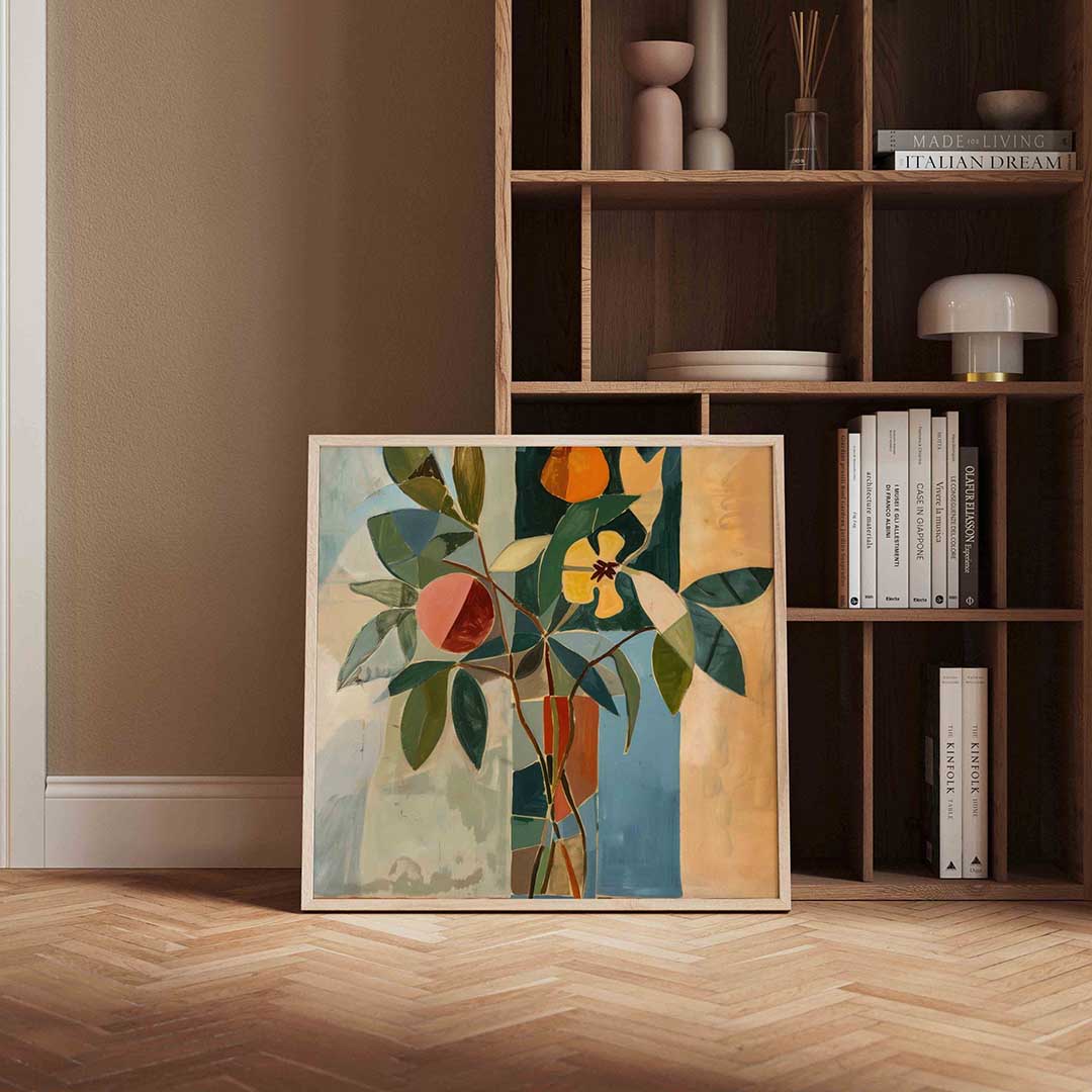 Bloemen en bladeren – vierkante design wanddecoratie van WallArtistic