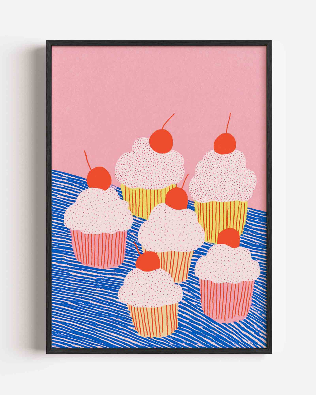 Cupcake met kersen – botanische portret poster als wanddecoratie