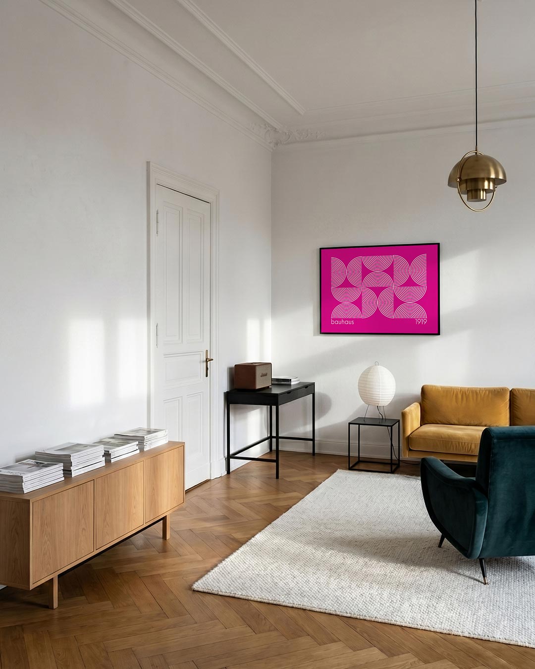 Cirkelritme en lijnen – geometrische poster in Bauhaus-stijl van WallArtistic
