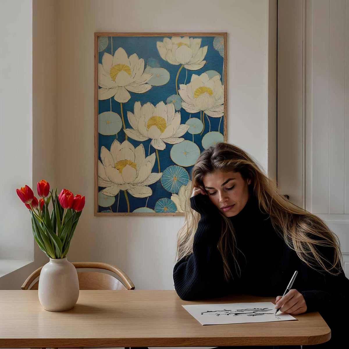Bloeiende Lotus Droomposter – bloemen poster als moderne staande wanddecoratie