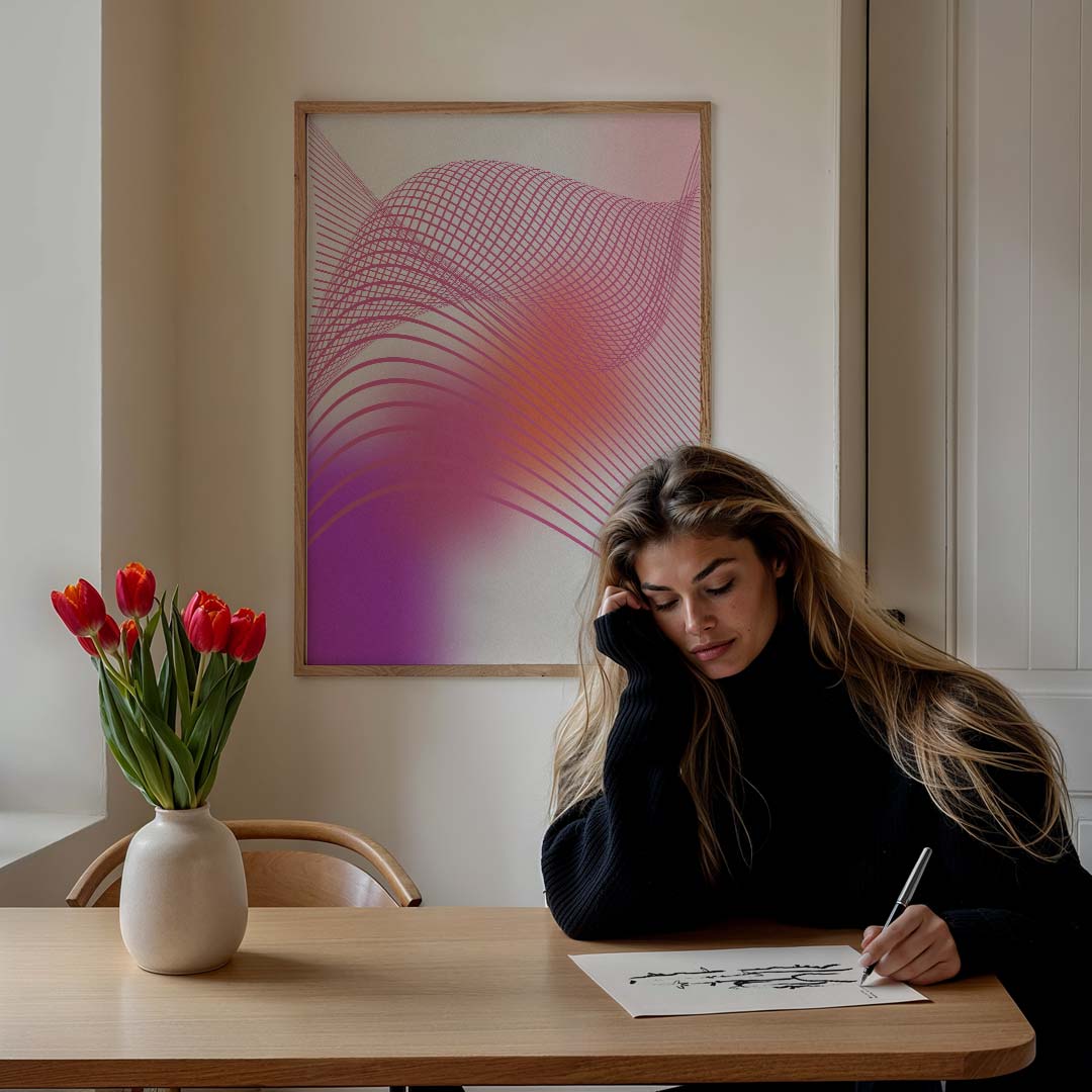 Dromerige Abstracte Kunstprint – staande muurposter met kleurrijke abstracte vormen