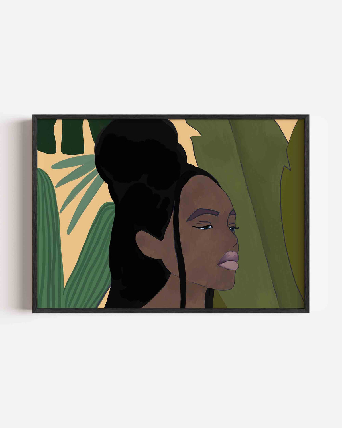 Vrouw met groene bladeren – hedendaagse illustratie poster in landscape formaat