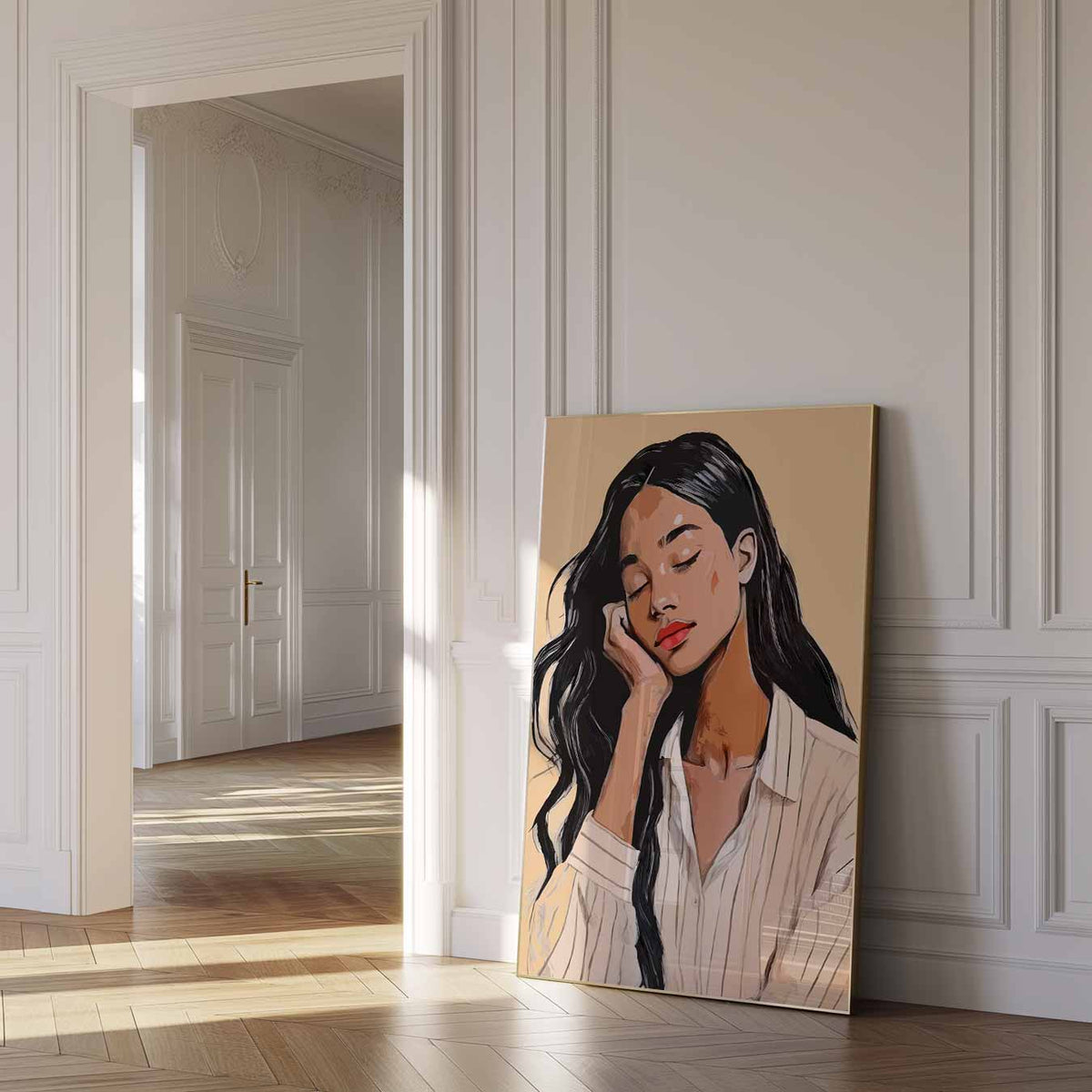 Dromerige Vrouw Portret – zomer poster als frisse staande wanddecoratie