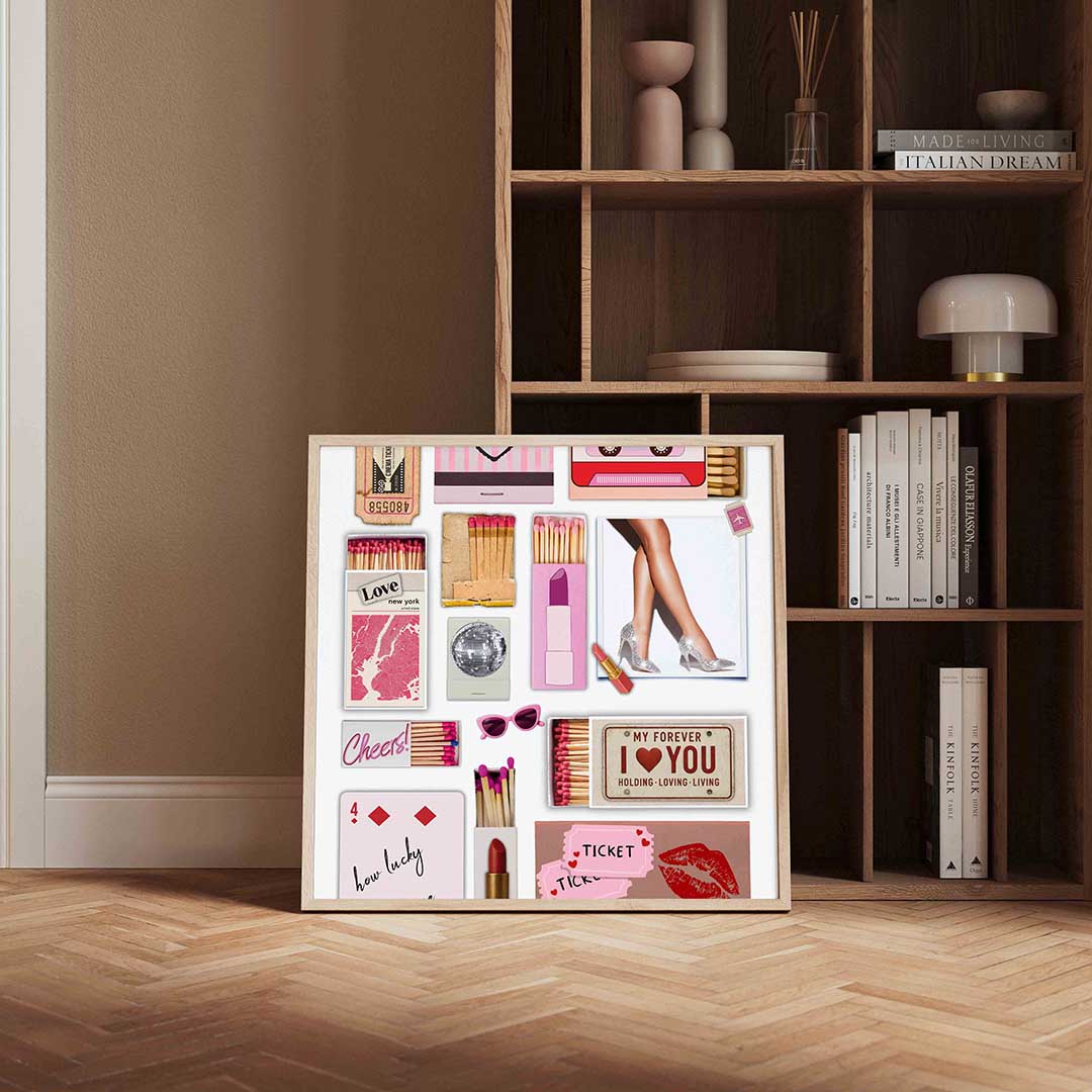 Collage van diverse objecten – kleurrijke Pop Art poster in vierkant formaat