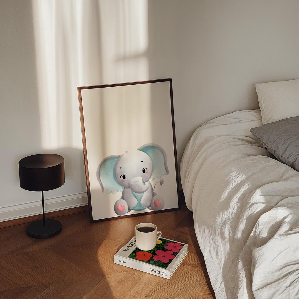 Schattige Olifantenposter – staande kinderkamer wanddecoratie van WallArtistic