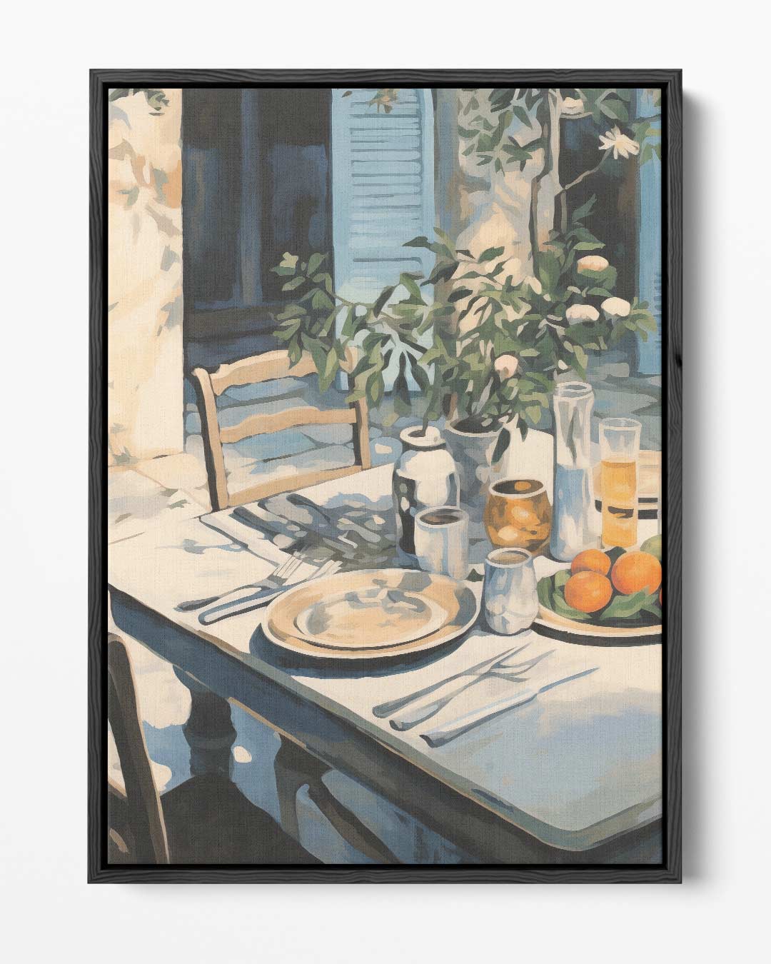 Zonovergoten Ontbijt in de Tuin – portret kunstwerk als wanddecoratie