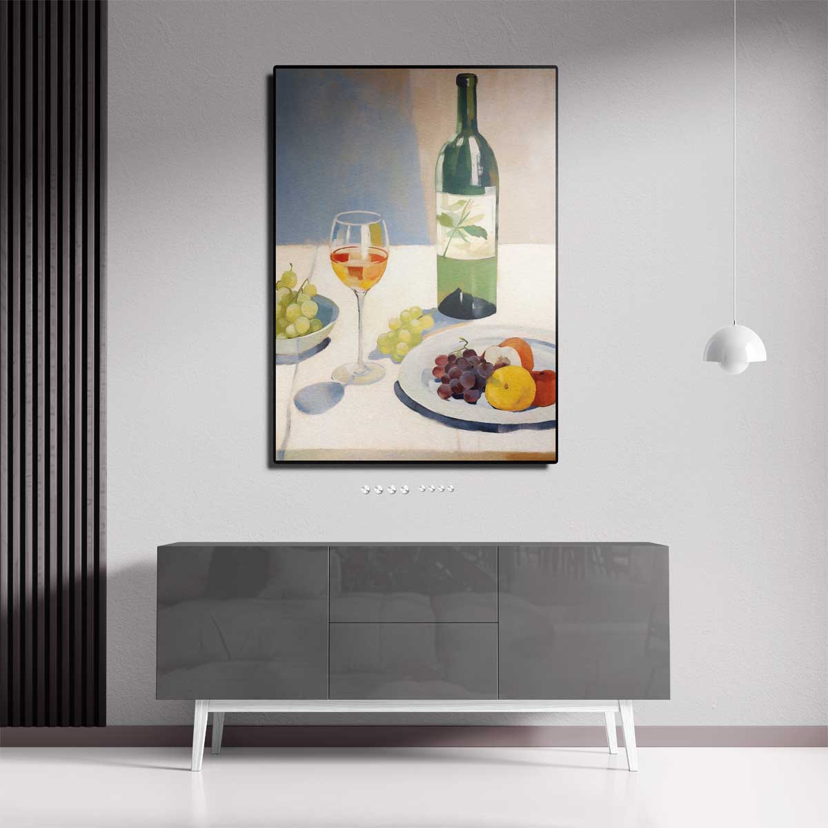 Stilleven met Wijn en Vruchten – canvas wanddecoratie in portret formaat