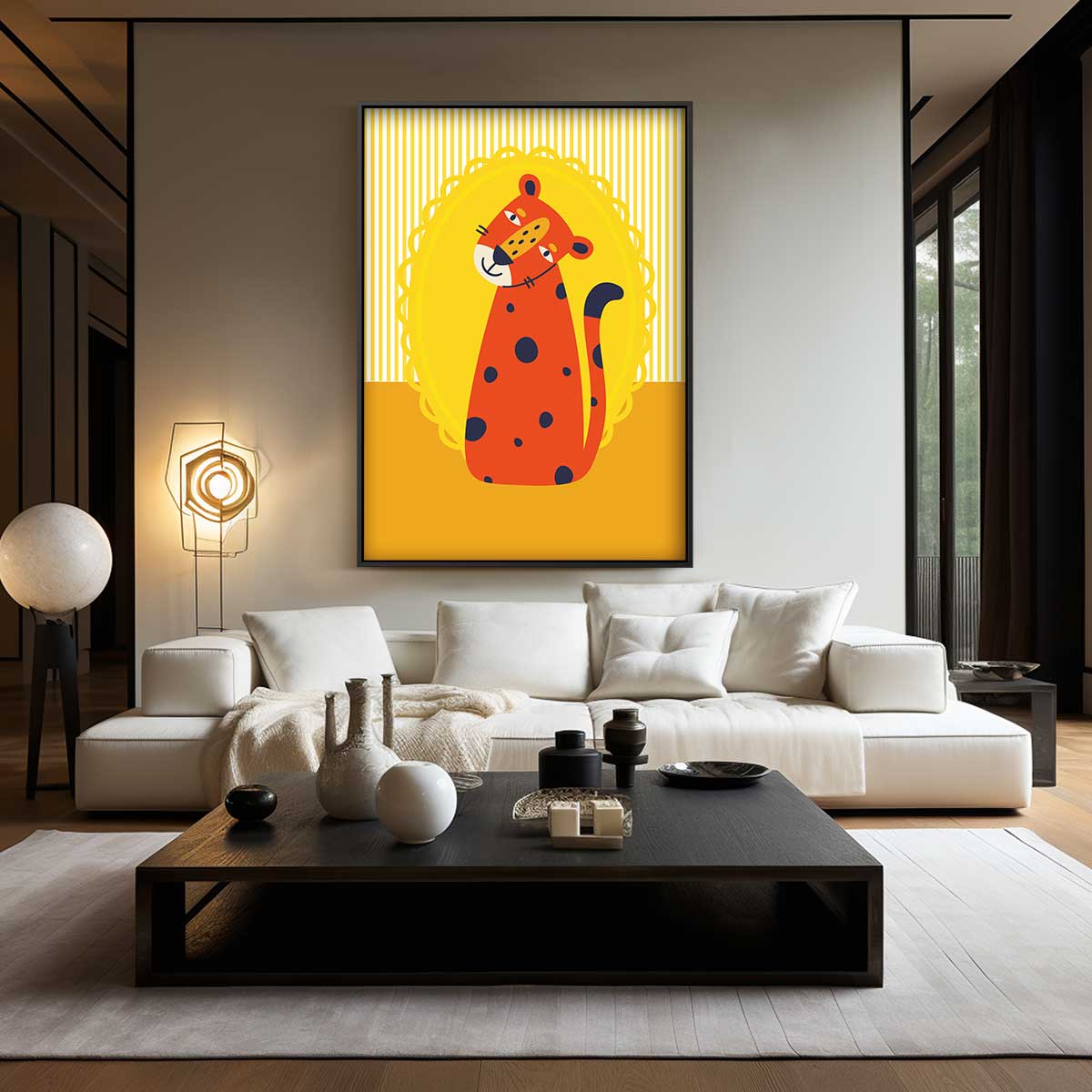 Vrolijke Cheetah op Geel – canvas wanddecoratie in portret formaat