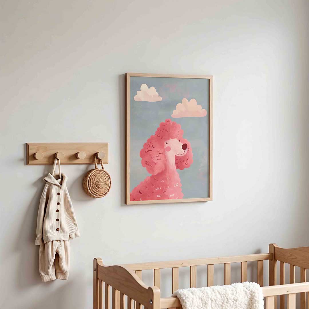 Roze poedel – kinderposter in staand formaat