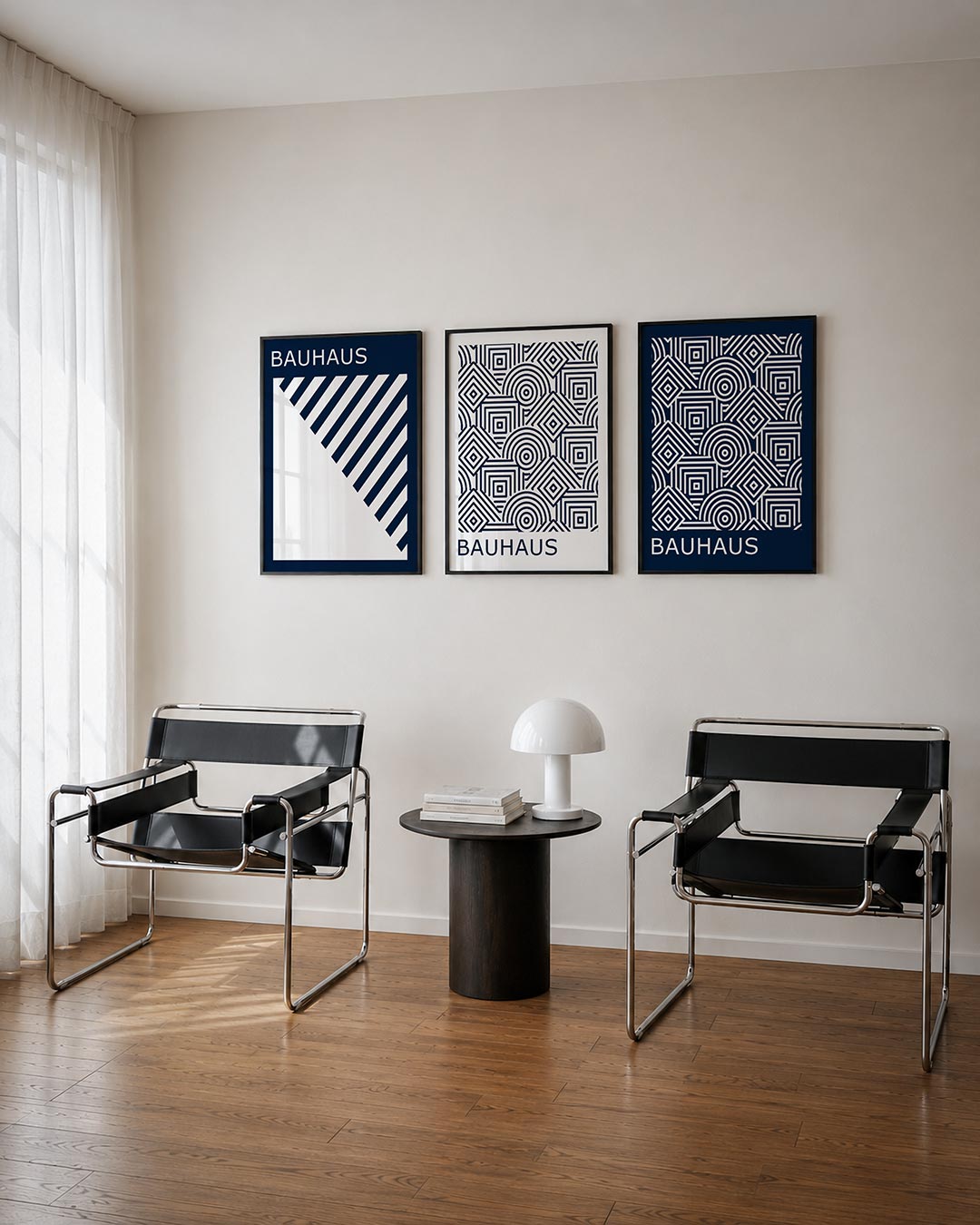 Lijnen en vlakken driedelige posterset – deze posterset in drie delen toont een dynamisch lijnenspel met schuine strepen die