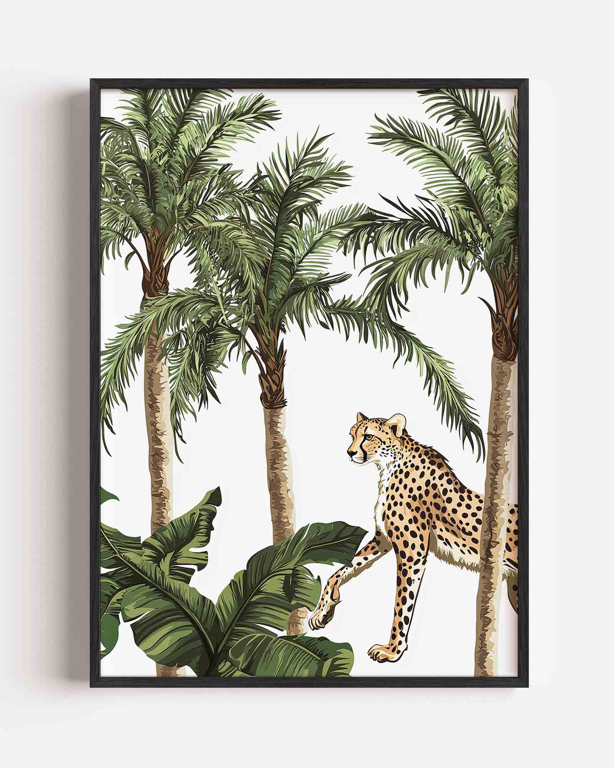 Luipaard en palmbomen – jungle portret poster als wanddecoratie