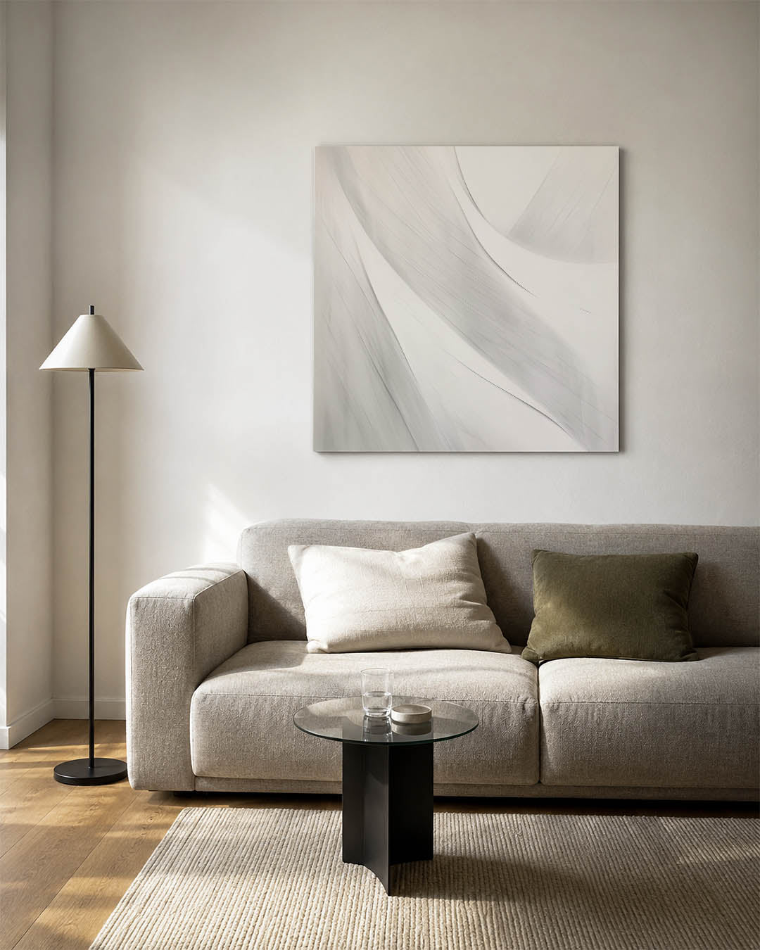 Vloeiende lijnen kunstwerk – vierkante wanddecoratie – dit kunstwerk toont vloeiende, golvende lijnen in een subtiele