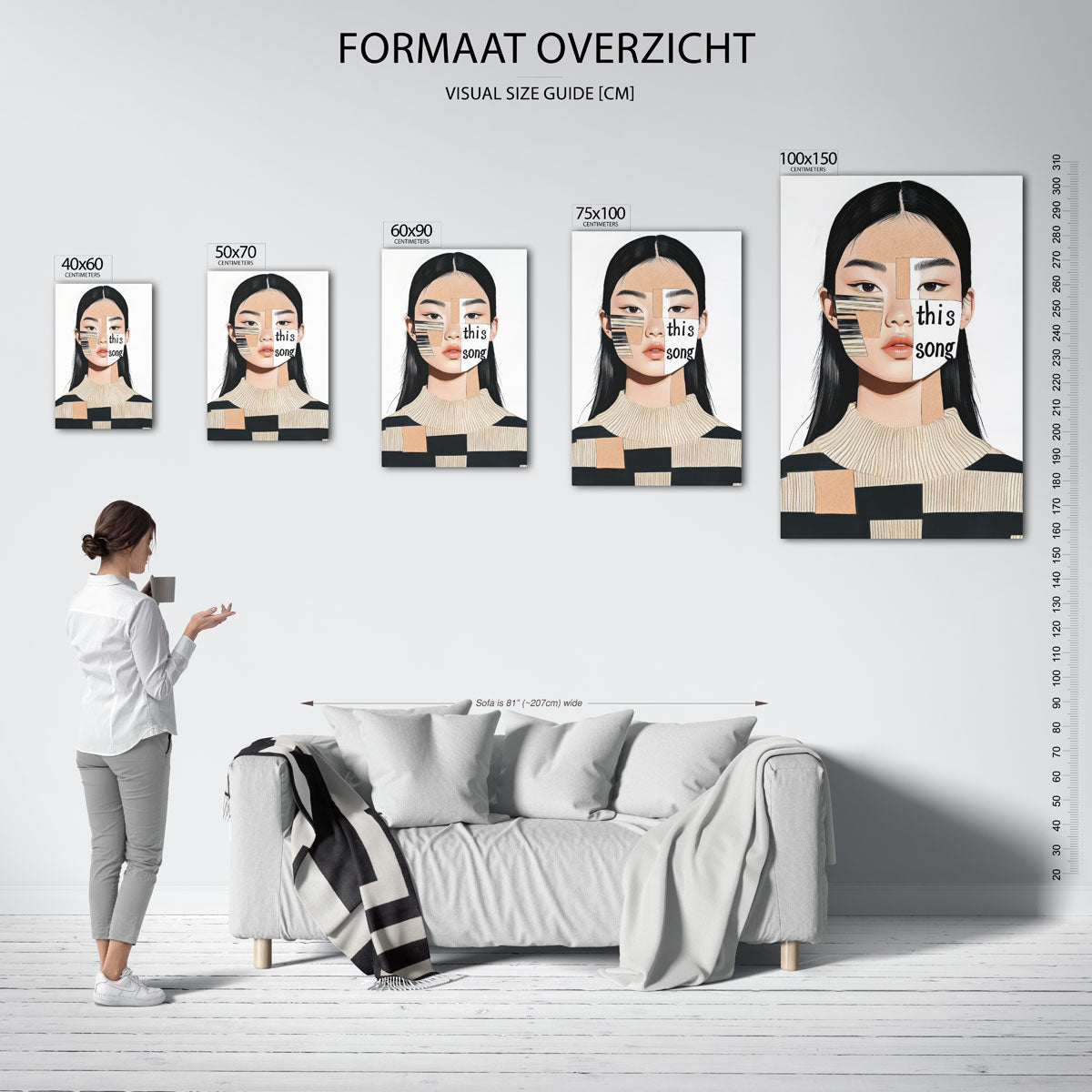 Geometrisch portret – staand wanddecoratie kunstwerk