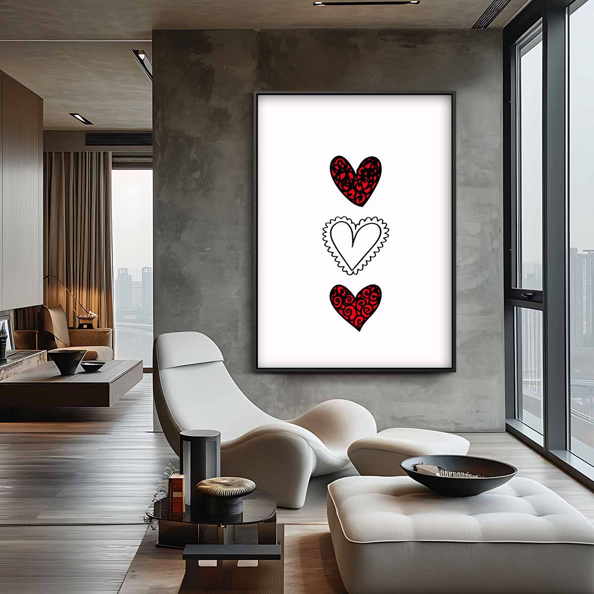 Drie Harten Inspiratie – staande wandkunst voor woonkamer of interieur