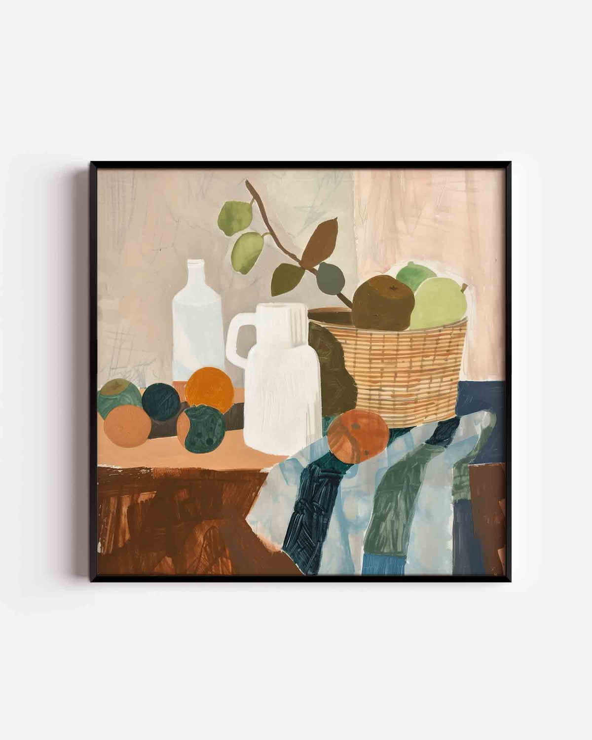Stilleven met fruit en kruik – design vierkante poster als wanddecoratie
