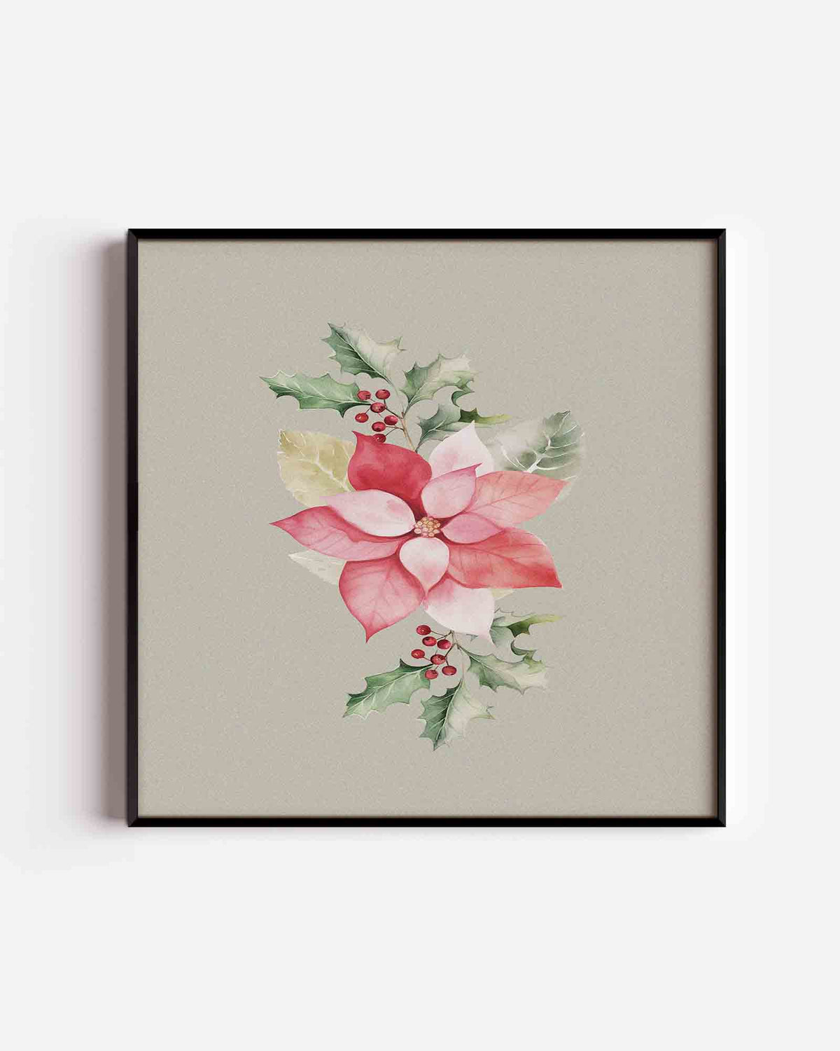 Kerstbloem en hulst – kerst vierkante poster als wanddecoratie