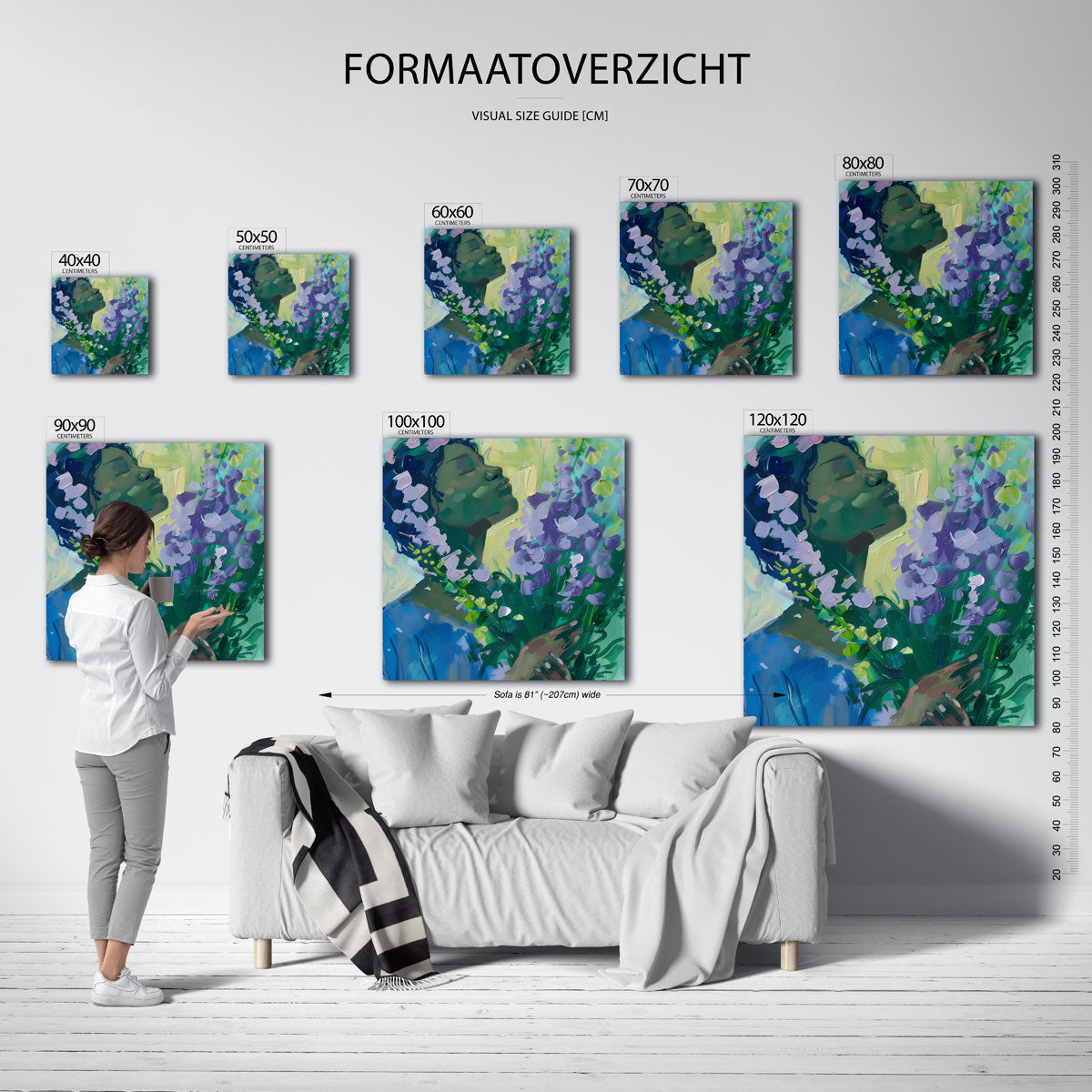 Vrouw met bloemen – vierkante muurposter met vrouwelijk portret