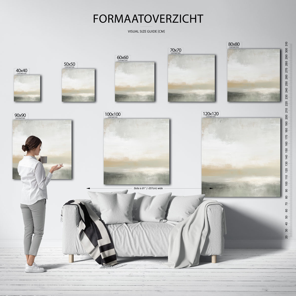 Abstracte beige en grijze – vierkante muurposter met abstracte vormen
