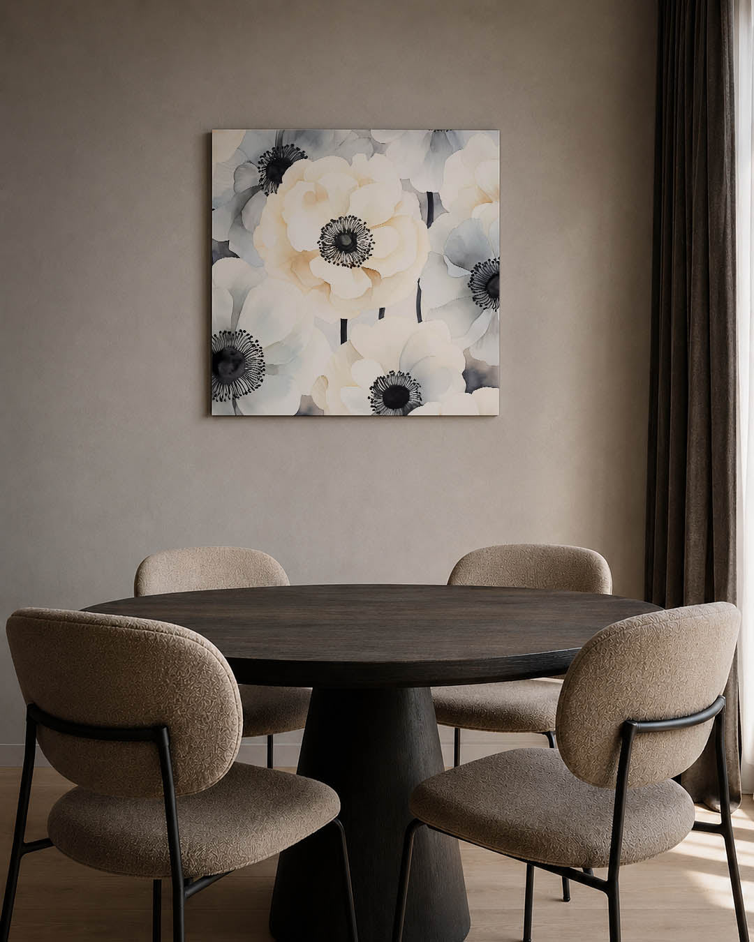 Bloemrijke compositie kunstwerk – tweede productweergave – dit kunstwerk toont delicate bloemen in zachte tinten, met