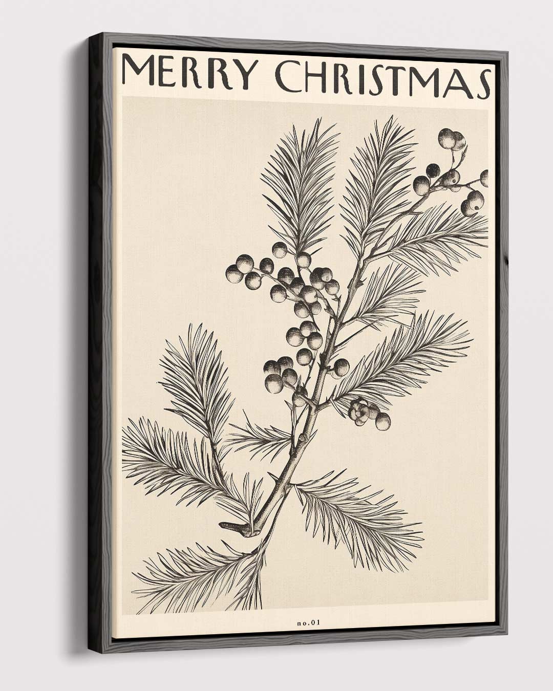 Vintage Kersttak Illustratie – canvas wanddecoratie in portret formaat