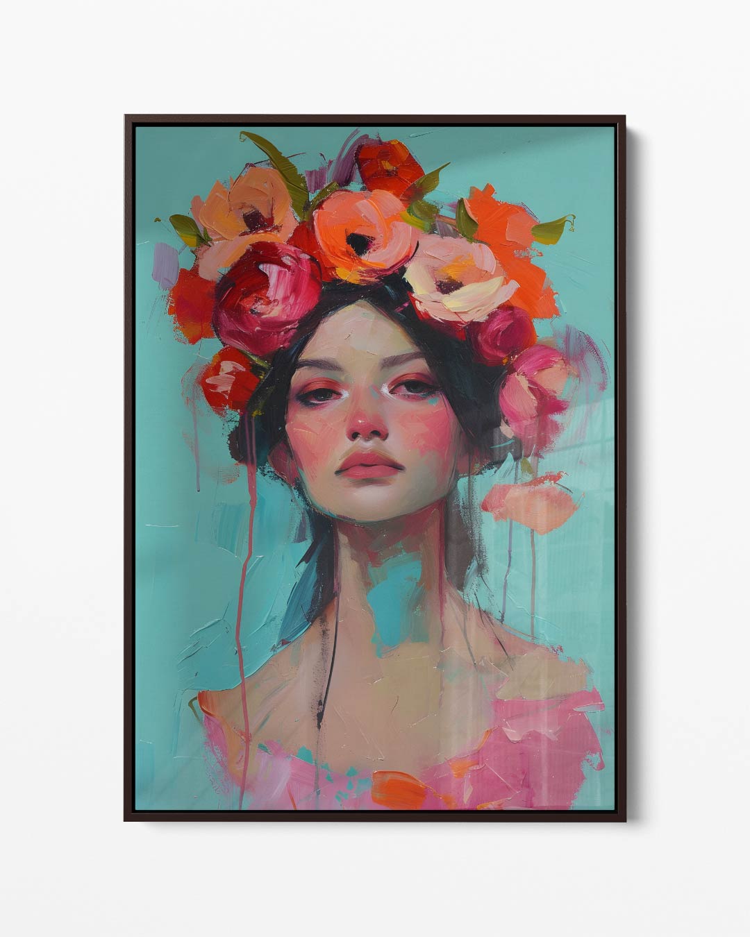 Bloemige Portretpracht – portret kunstwerk als wanddecoratie