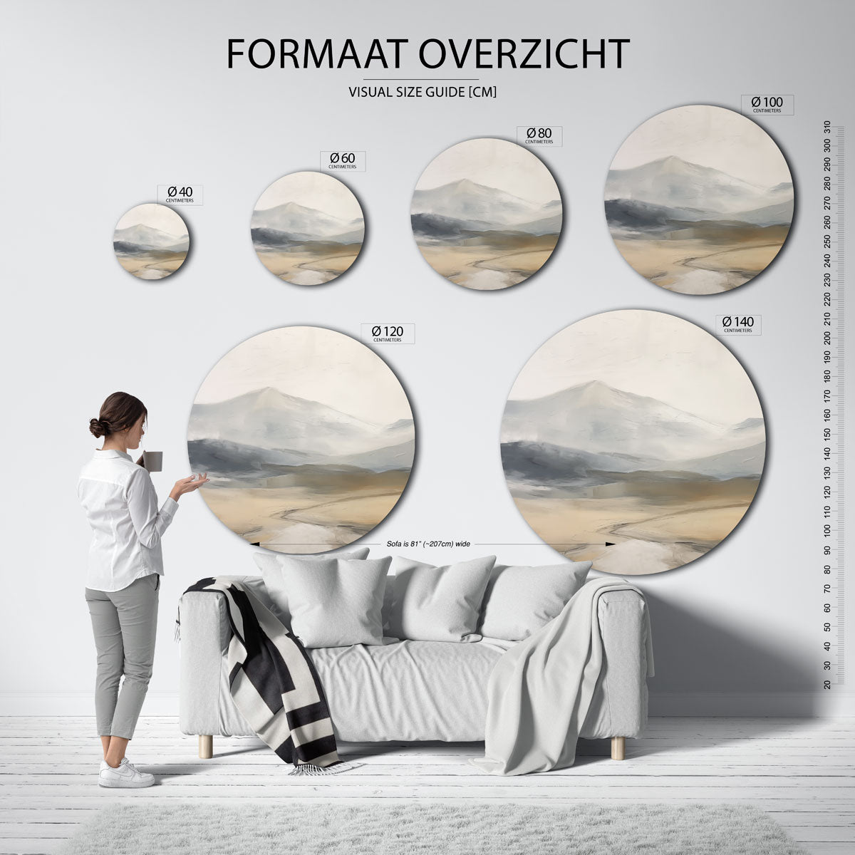 Berglandschap – abstracte wandkunst als muurcirkel van WallArtistic