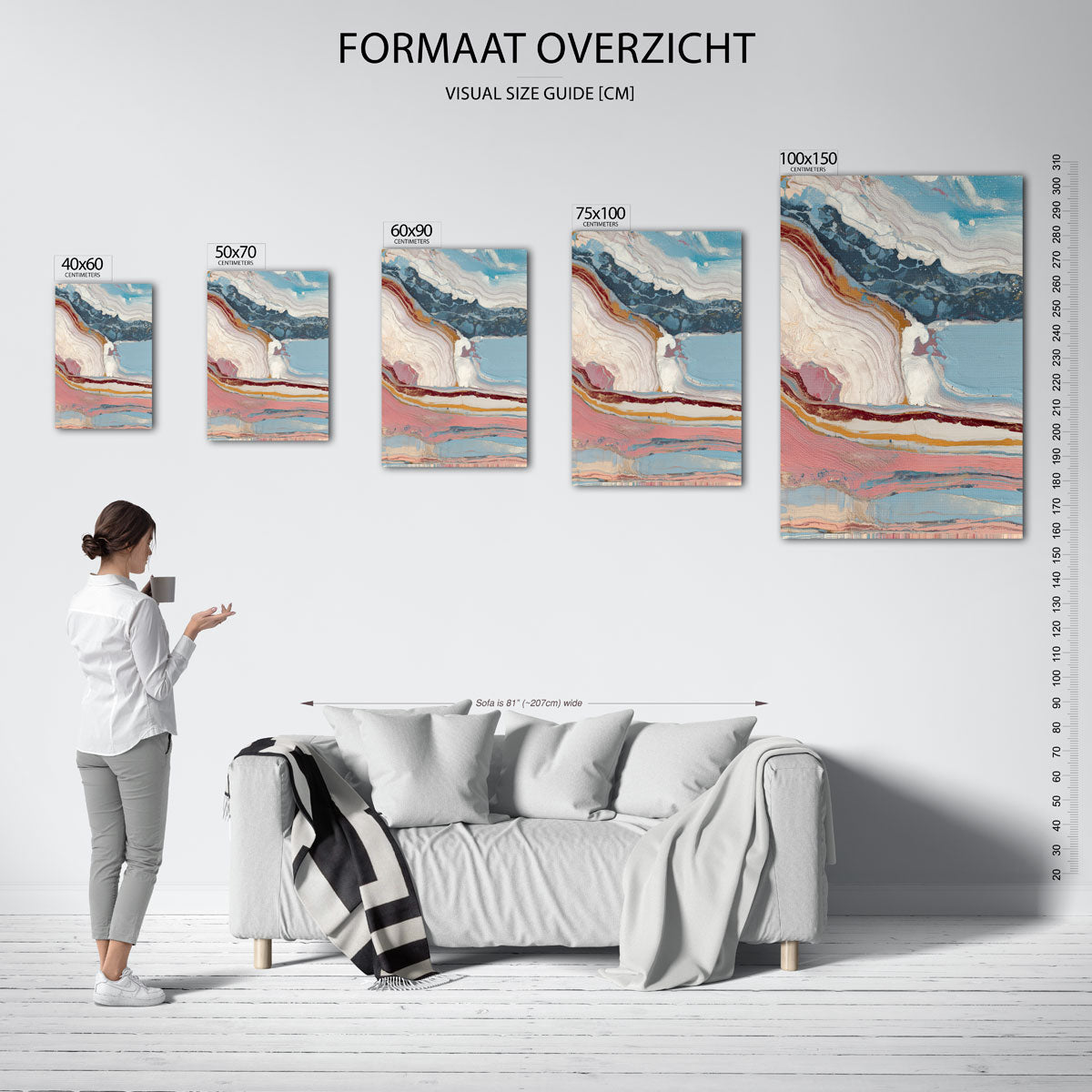 Golvende kleurencompositie – staand wanddecoratie kunstwerk