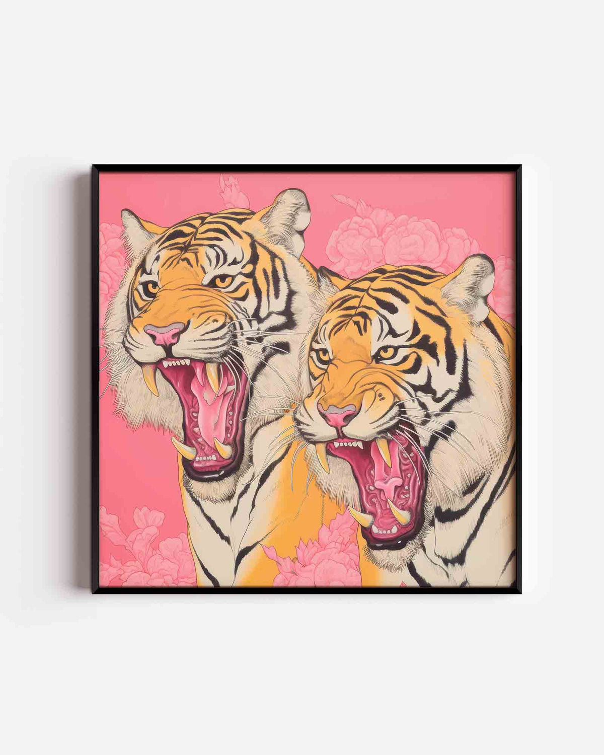 Twee tijgers op roze – jungle vierkante poster als wanddecoratie