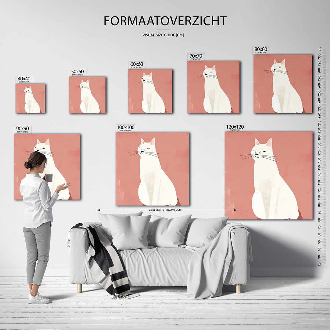 Gestileerde kat kunstwerk – sfeerbeeld – dit werk toont een gestileerde kat tegen een zachte achtergrond. De eenvoudige