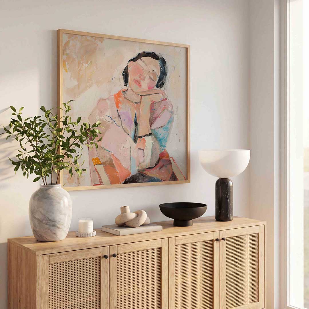 Dromerige vrouw – kunst en design poster in vierkant formaat