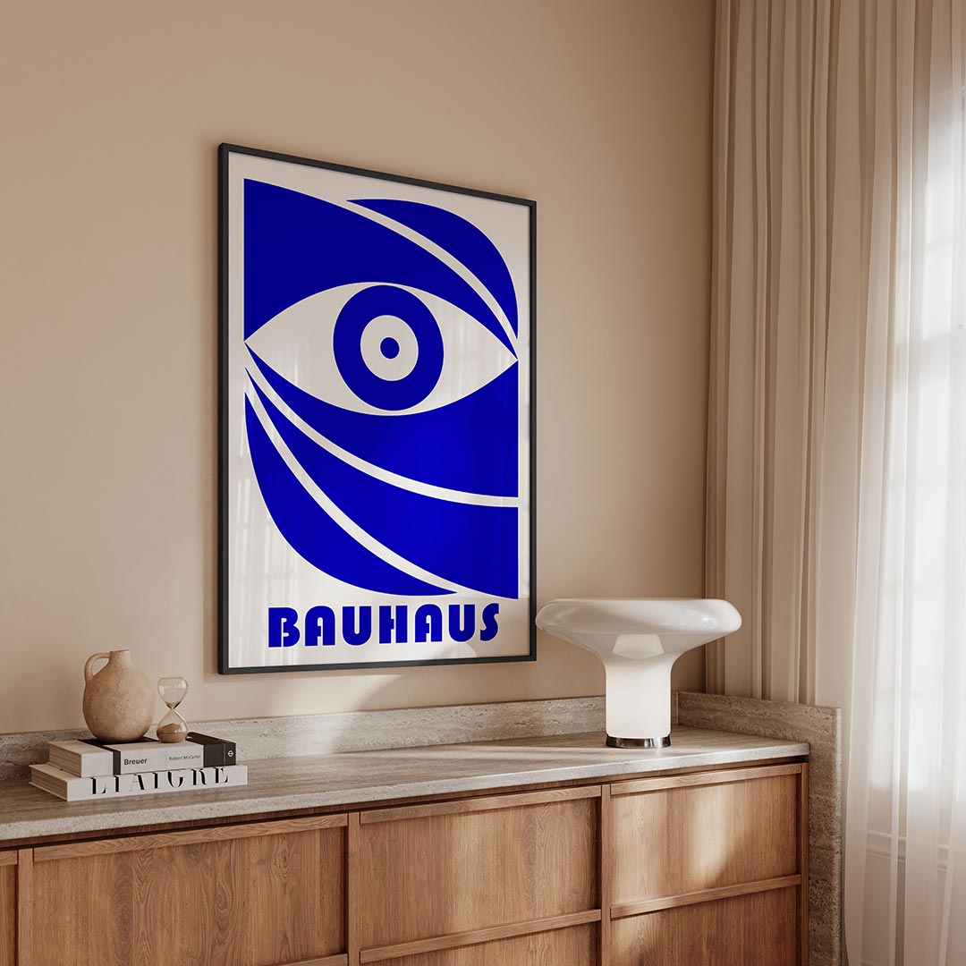Oogvorm en lijnen – geometrische Bauhaus poster in staand formaat