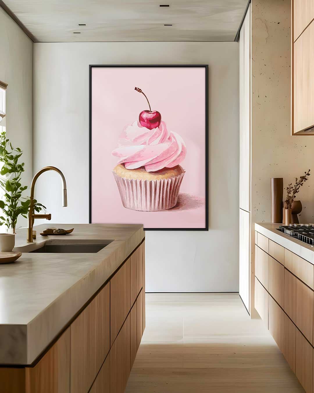 Cupcake Delight met Kers – dibond wanddecoratie in staand formaat