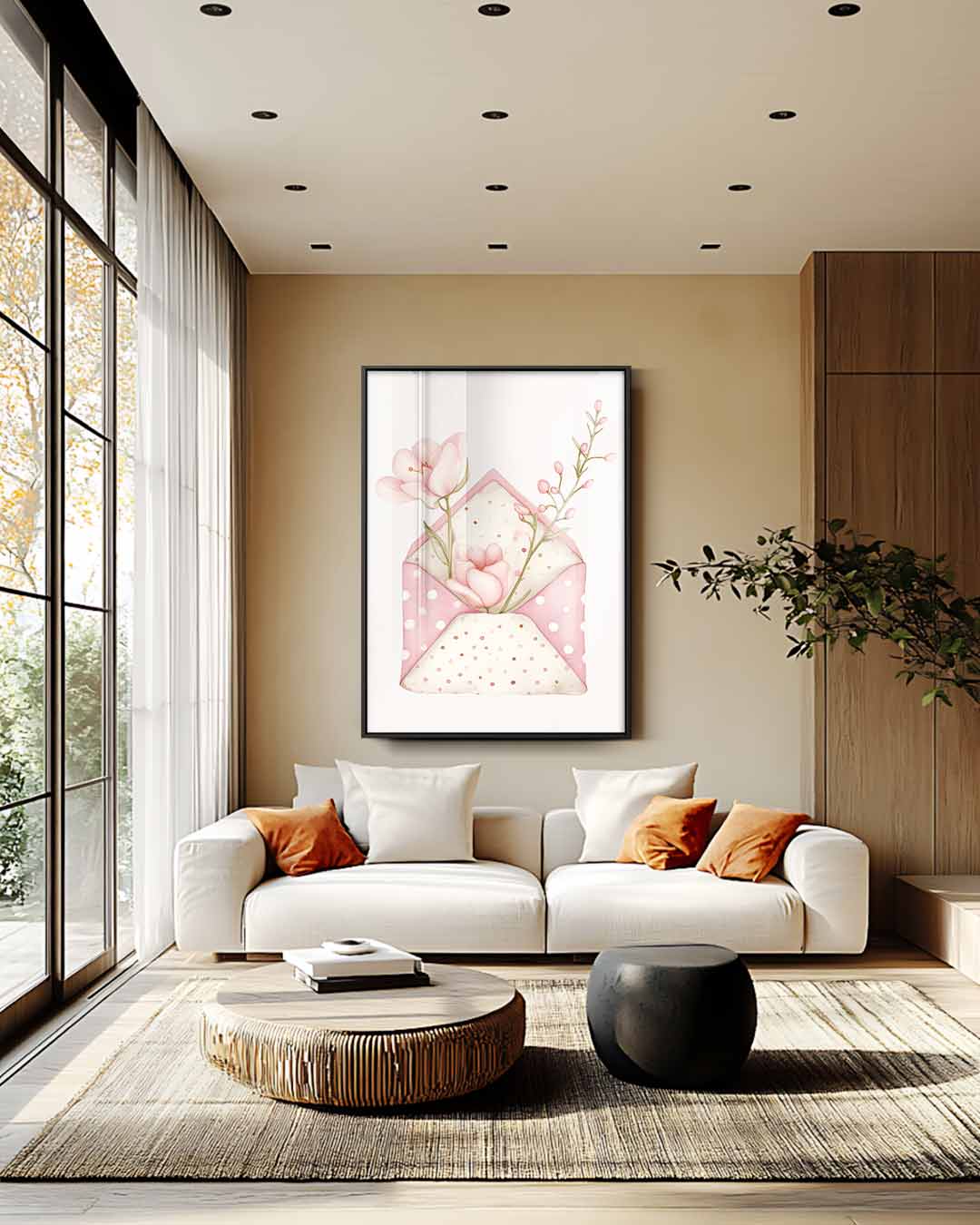 Bloemen in een Gestippelde Envelop – canvas wanddecoratie in portret formaat