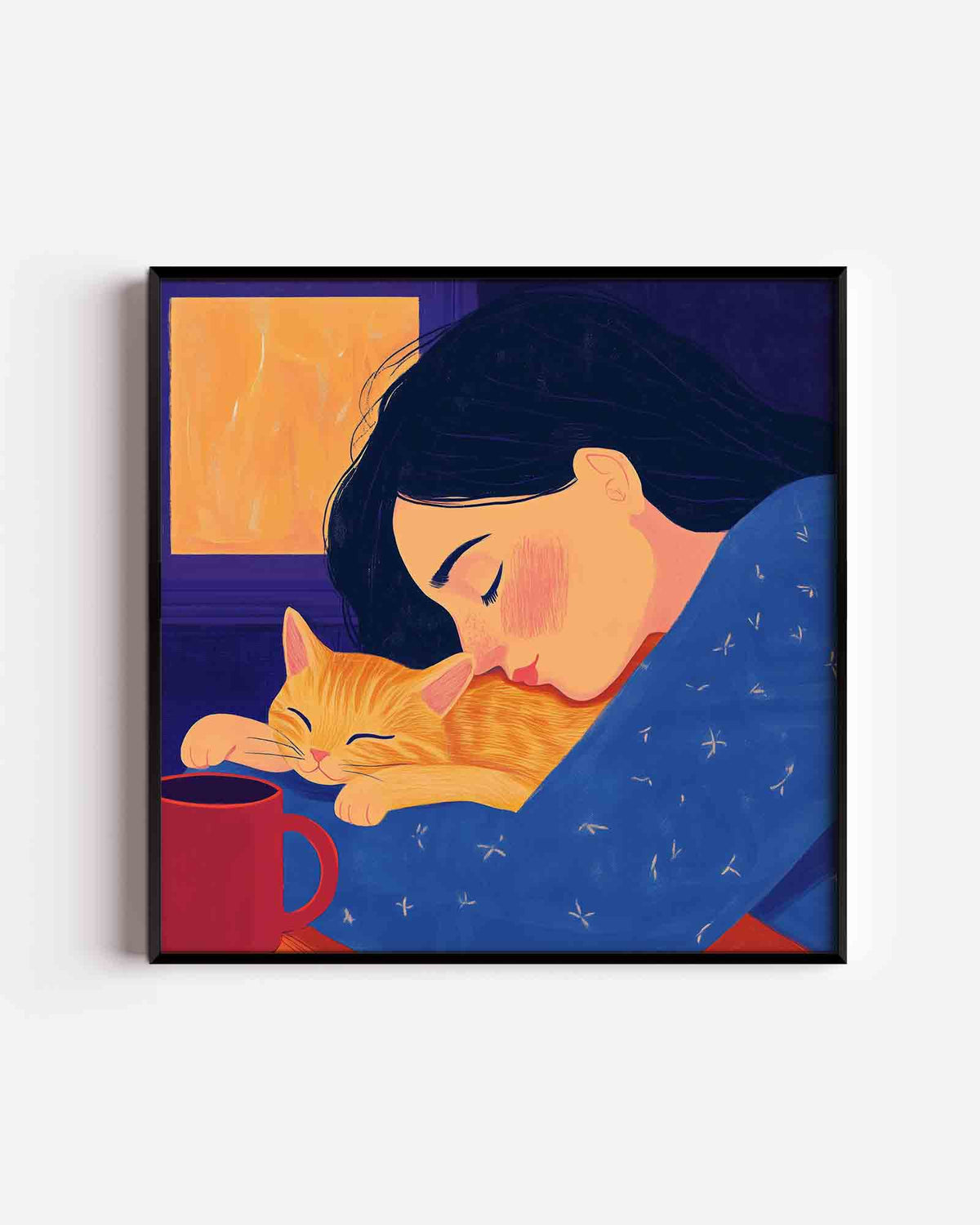 Meisje met kat – moderne vierkante poster als wanddecoratie