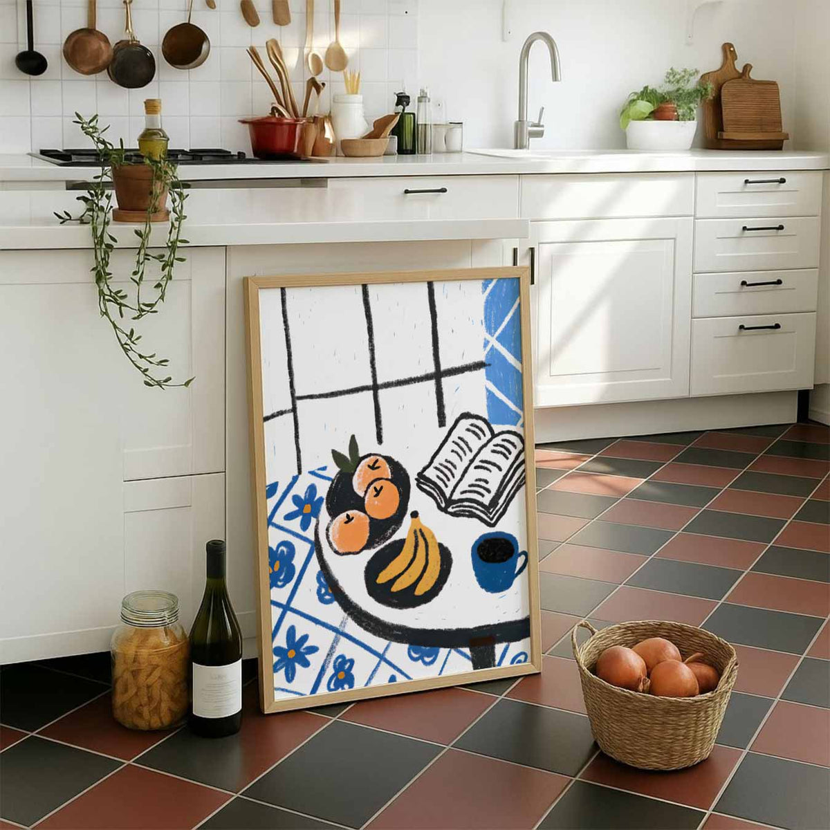 Ontspannen Ochtendmoment – staande muurposter voor keuken of eethoek