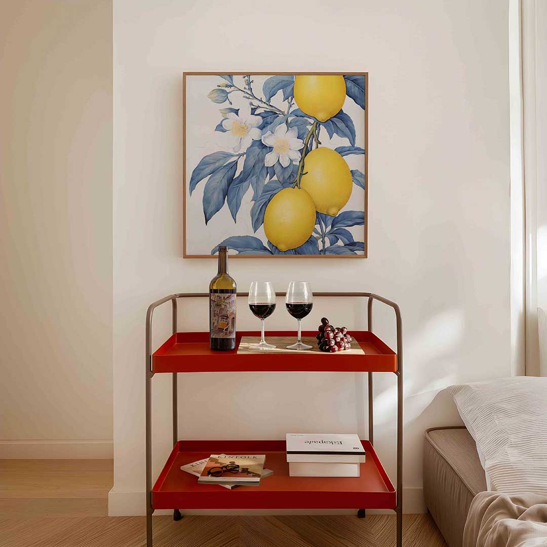 Citroenen en bloemen – vierkante keuken wanddecoratie van WallArtistic