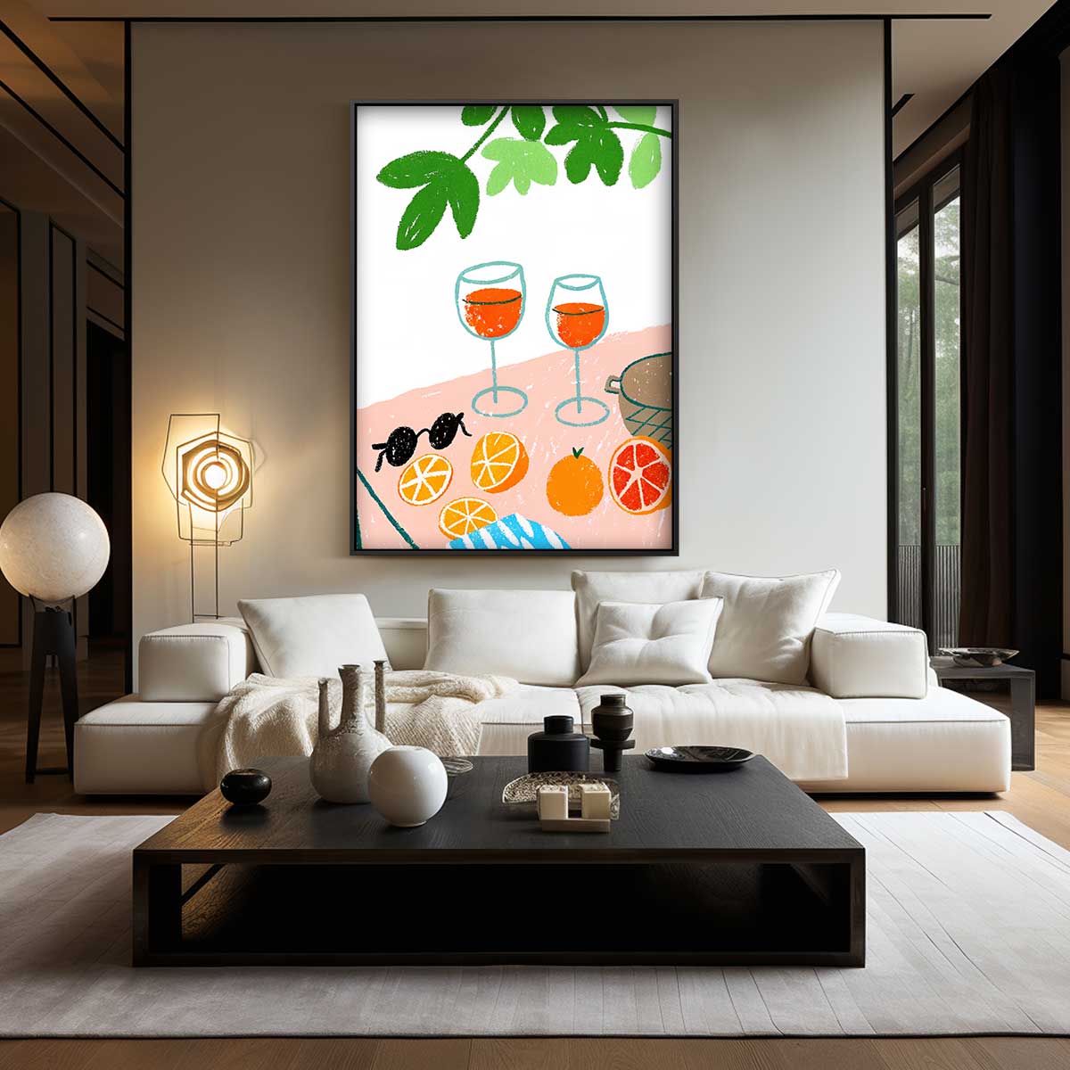 Zonnig Terras Moment – kunstwerk met zwarte baklijst