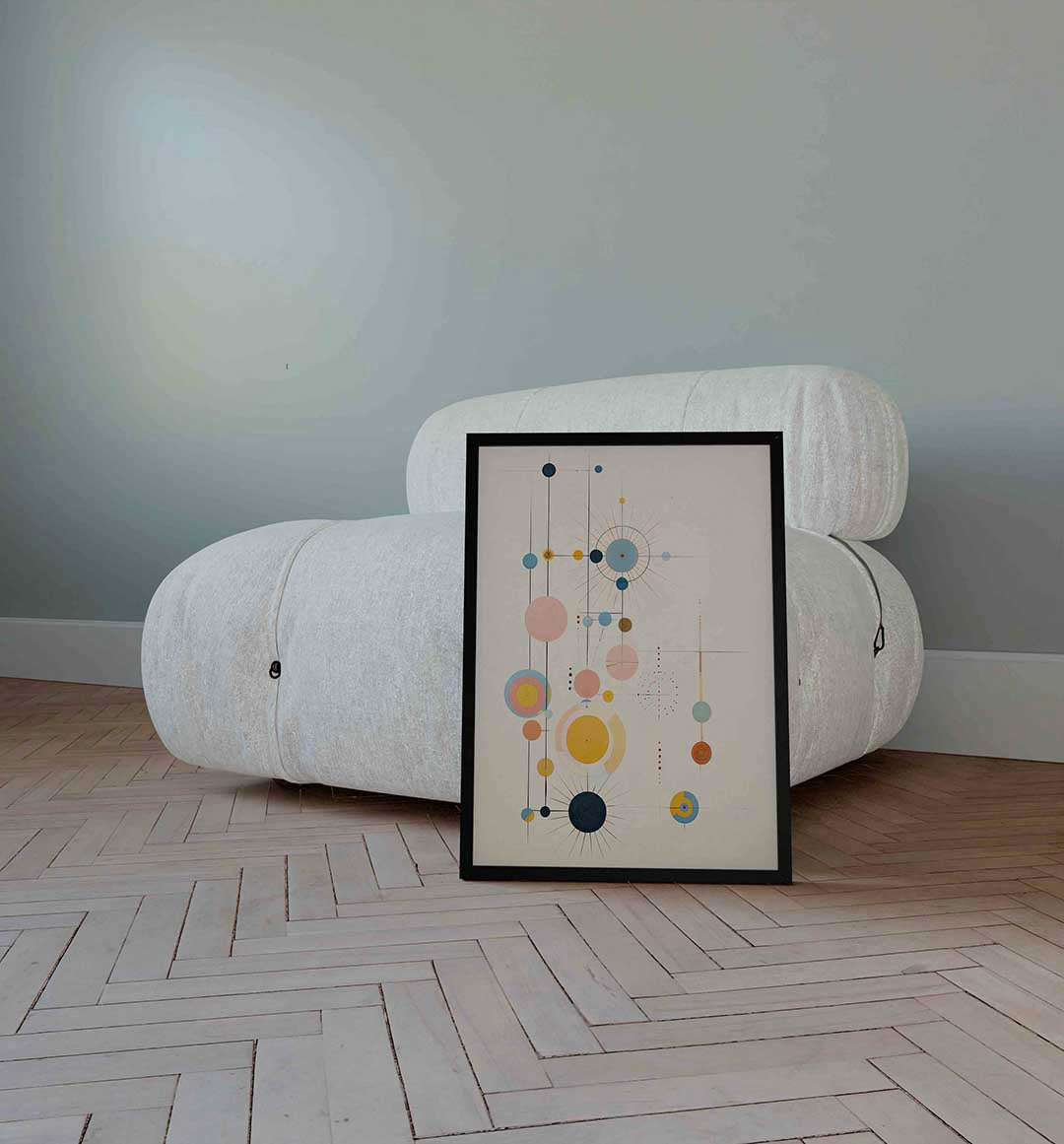 Abstracte cirkels en lijnen – surrealistische wandkunst als portret poster