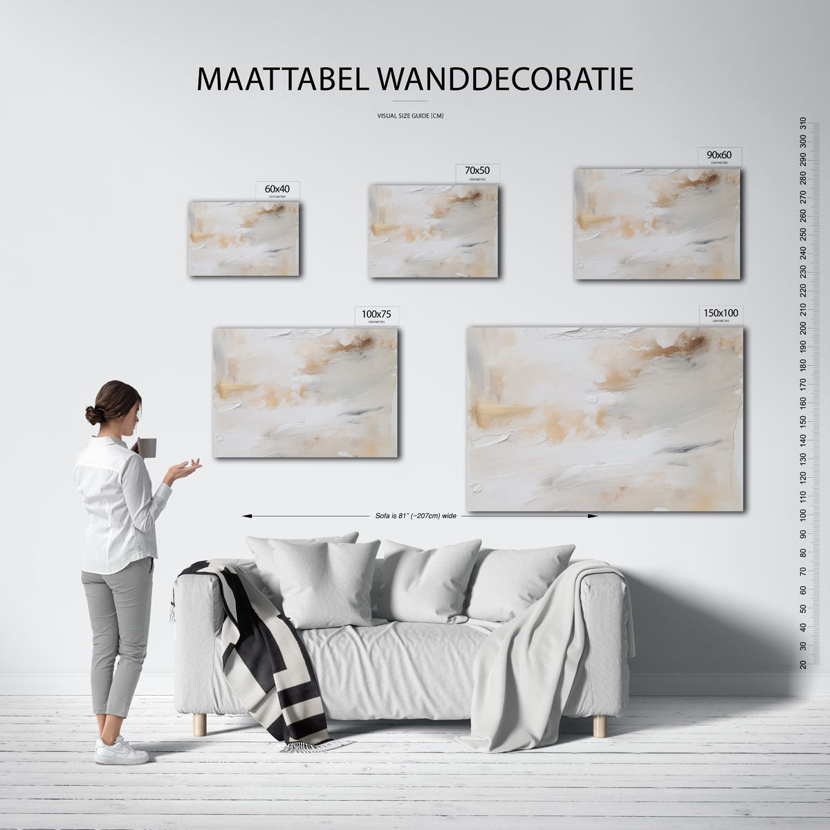 Organische vormen – Beige – moderne liggende wandkunst