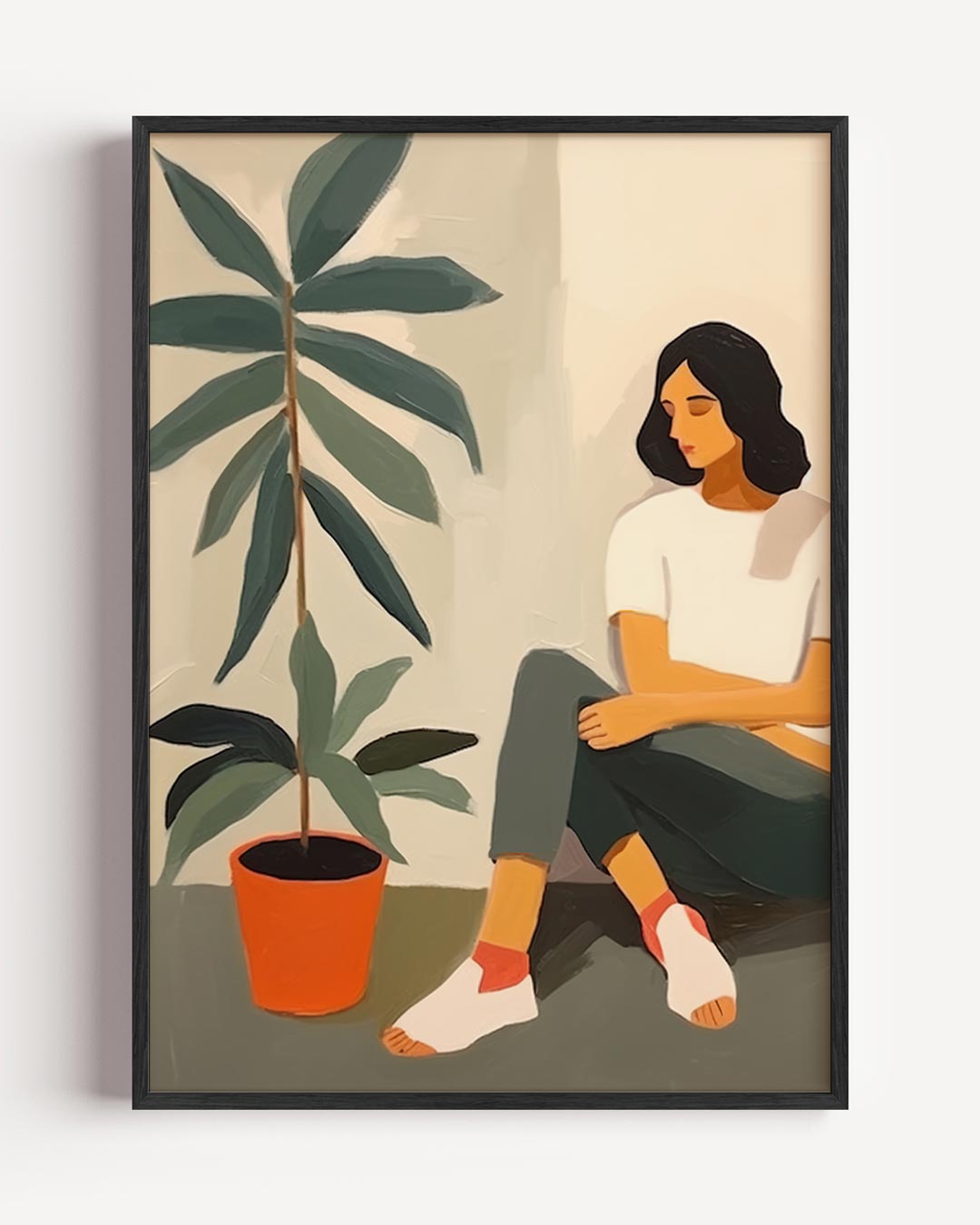 Stijlvolle Rustgevende Plant Meisje – vrouwelijk portret poster als wanddecoratie