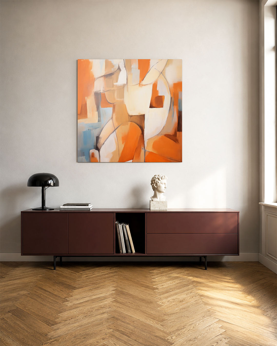 Abstract kunstwerk – tweede productweergave – een abstract kunstwerk met donkere tinten en een rustige visuele opbouw.