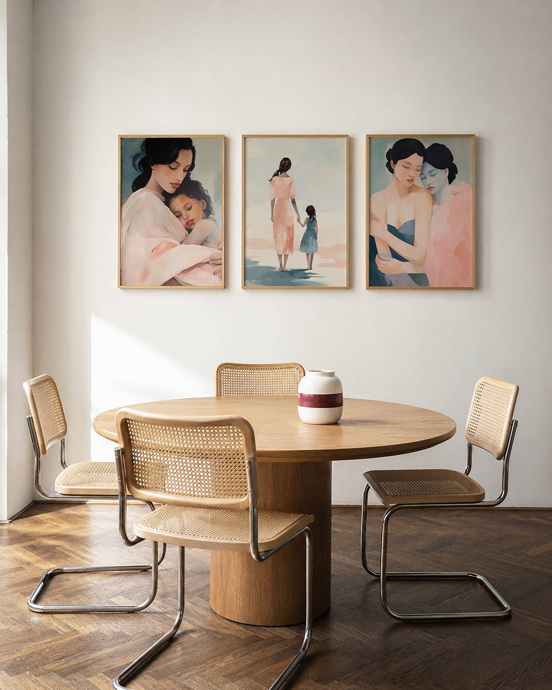 Abstract driedelige posterset in interieur
