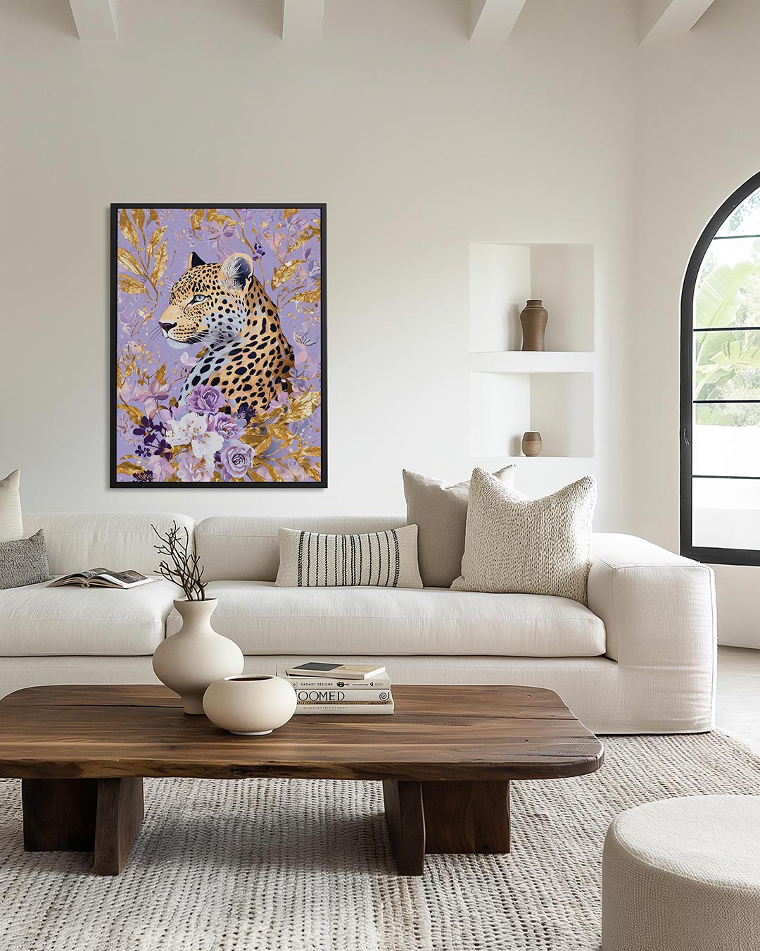 Luipaard met bloemen – staand wanddecoratie kunstwerk