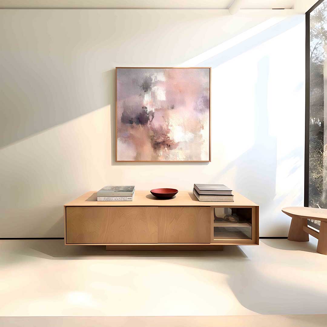 Abstracte roze en grijze – vierkante abstracte textuur wanddecoratie van WallArtistic