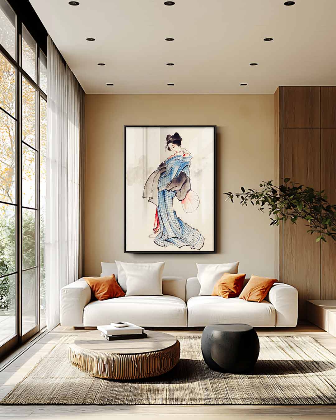 Japanse Vrouw in Kimono – canvas wanddecoratie in portret formaat