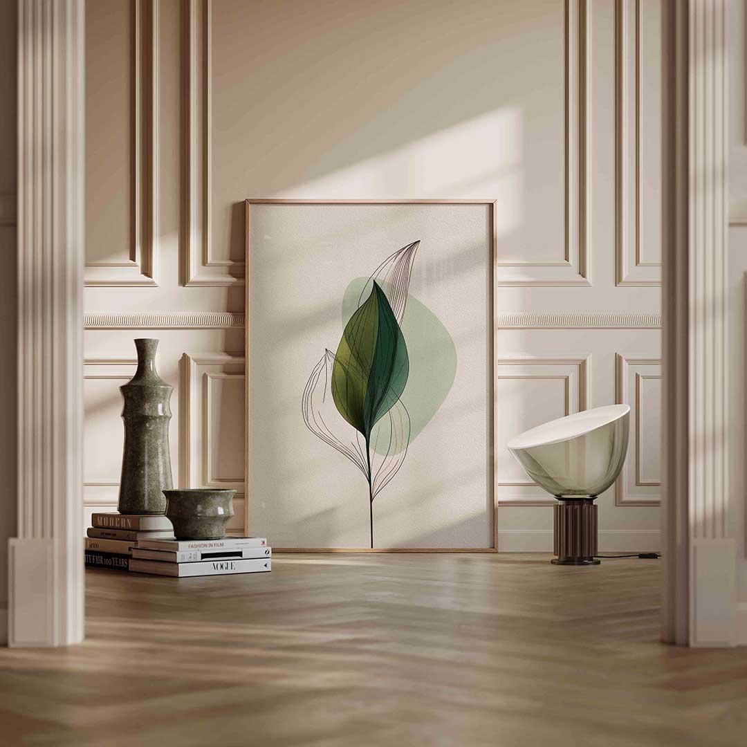 Groene bladeren – staande abstracte wanddecoratie van WallArtistic