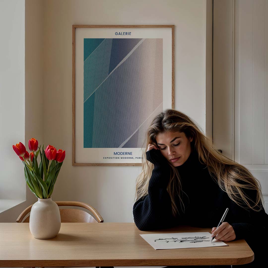 Moderne Expositie – staande muurposter met kleurrijke abstracte vormen